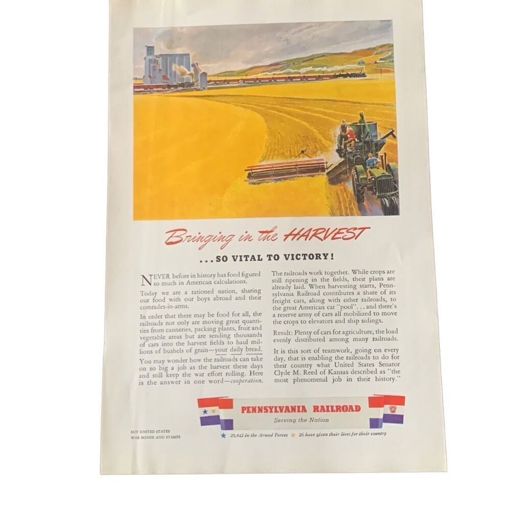 Vintage 1943 Pennsylvania Railroad Bringing in the Harvest Ad Advertisement
